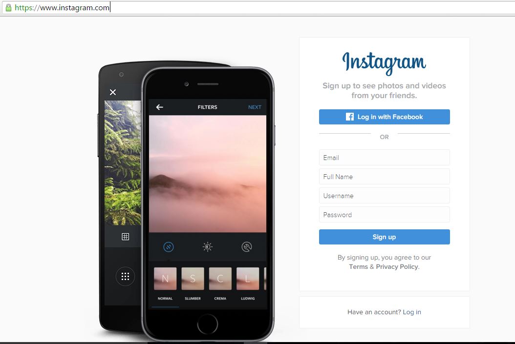 Instagram Website Screen Shot